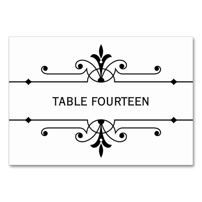 Ebony v2 Finare Ornamental Bröllop Bord Card Bordsnummer (Framsidan)