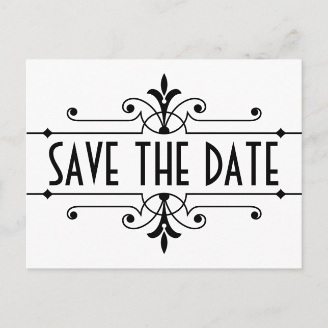 Ebony v2 Finare Ornamental Save Date Postcard Meddelande Vykort (Framsida)
