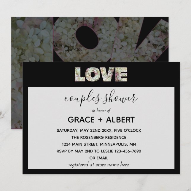 Ebony Vanilla Strawberry Hydrangeas Par Shower Inbjudningar (Fram/baksida)