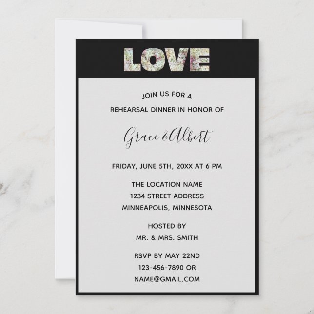 Ebony Vanilla Strawberry Hydrangeas Rehearsal Inbjudningar (Framsida)