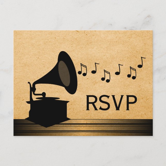 Ebony Vintage Gramophone OSA vycard Inbjudan Vykort (Framsida)