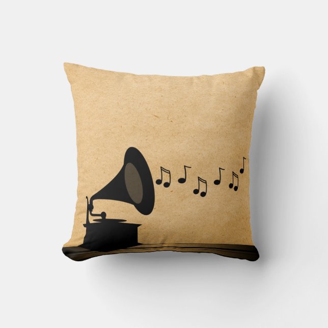 Ebony Vintage Gramophone Pillow Kudde (Framsida)