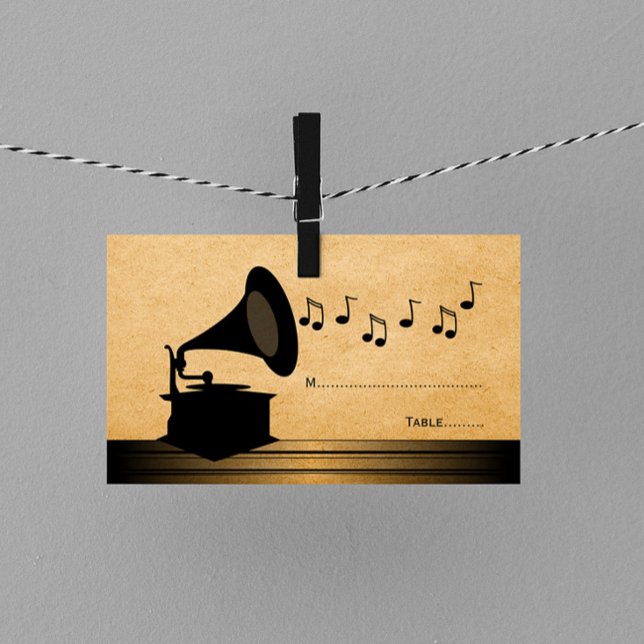Ebony Vintage Gramophone Place Placeringskort (Ebony Vintage Gramophone Place Card)