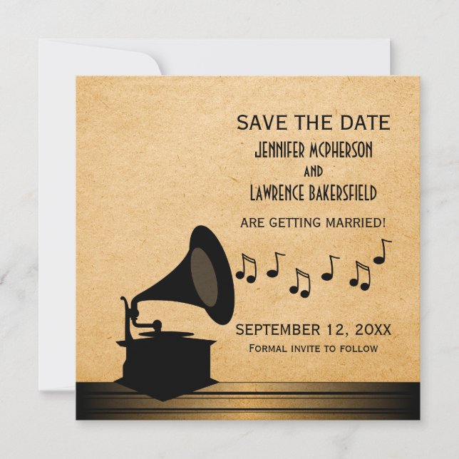 Ebony Vintage Gramophone Save Date Inbjudan (Framsida)