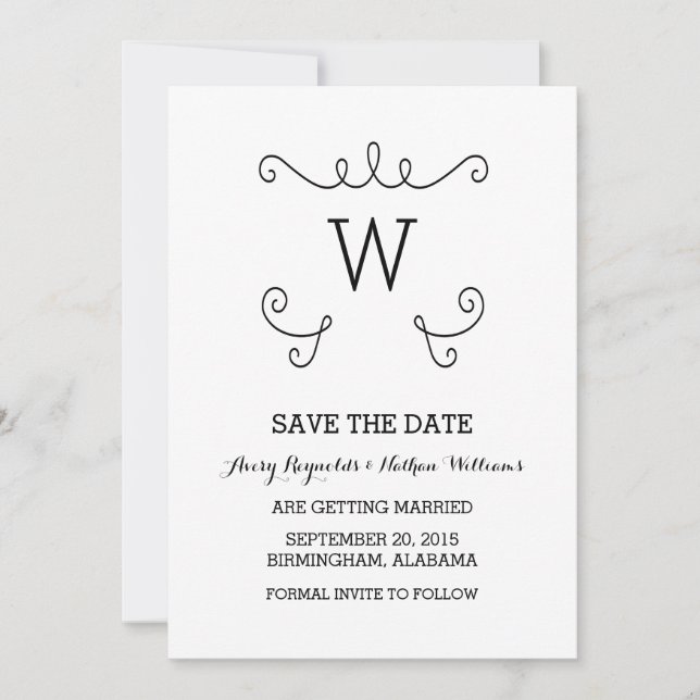 Ebony Whimsical Flourish Save Date Inbjudan (Framsida)