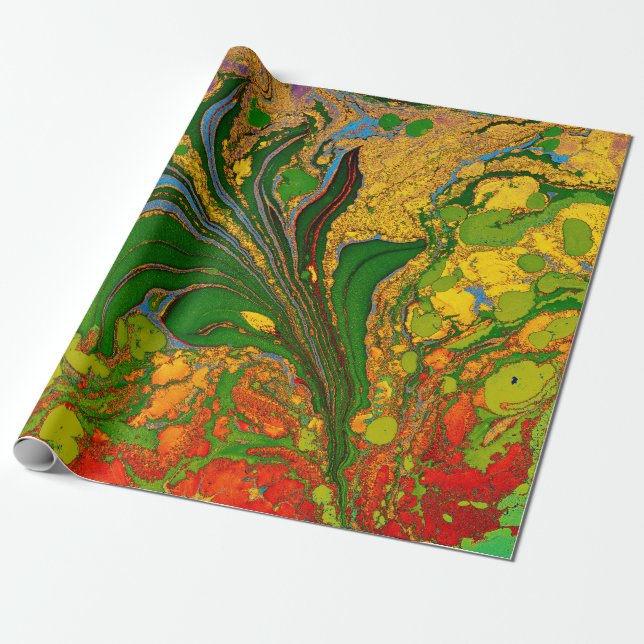 Ebru Marbling Blommönster Presentpapper (Utrullad)