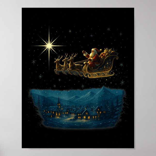 Ec Santa Sleigh With And Stars  Poster (Framsidan)
