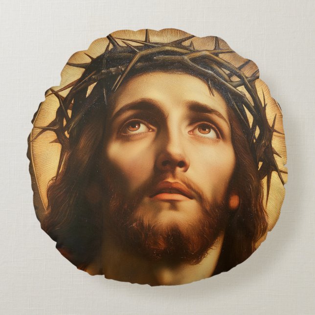 Ecce Homo | Jesus Kristus med törnekrona Rund Kudde (Framsidan)
