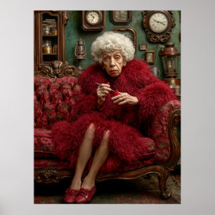 Eccentric Elegance in Crimson Poster