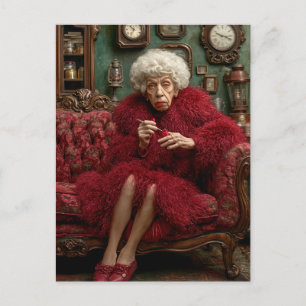 Eccentric Elegance in Crimson Vykort