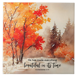 Ecclesiastes 3:11 Bible Verse Fall Watercolor Kakelplatta