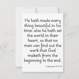 Ecclesiastes 3:11 KJV Bible Verse Hälsning Kort