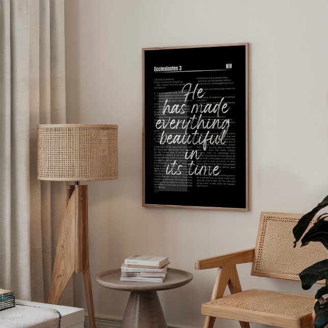Ecclesiastes 3 Fall Bible Verse Art Poster (Minimalist Christian wall art featuring Ecclesiastes 3 in elegant black bold typography.)
