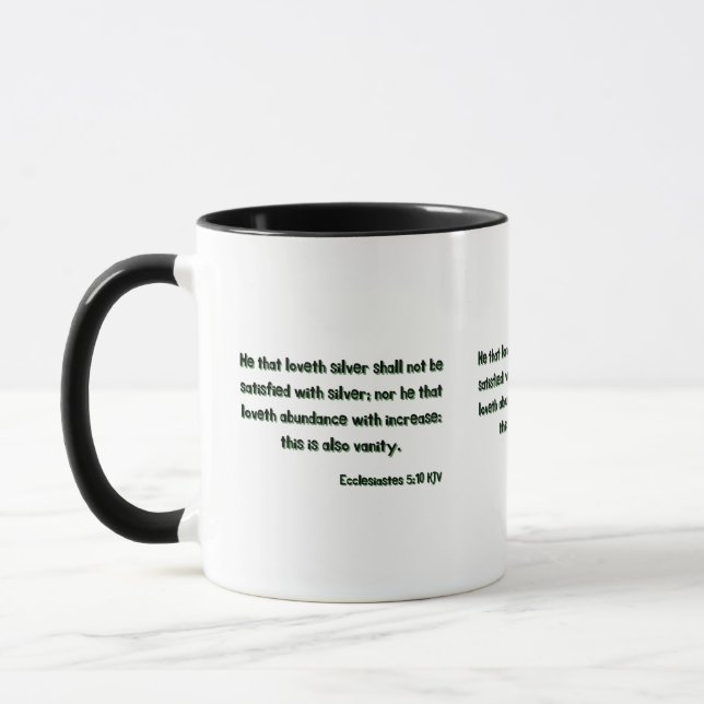 Ecclesiastes 5:10 KJV Bible Verse Two-Tone Mugg (Vänster)