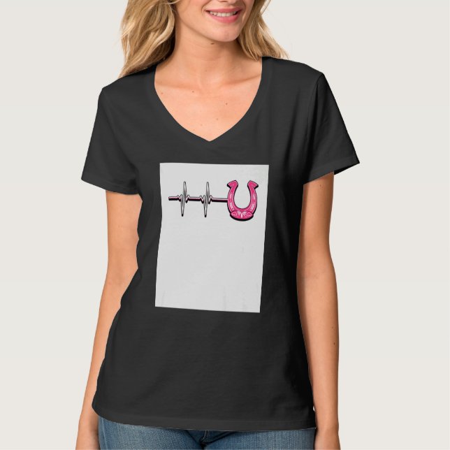 Ecg Heartbeat Graphic Horse Lover Equestrian Rider T Shirt (Framsida)