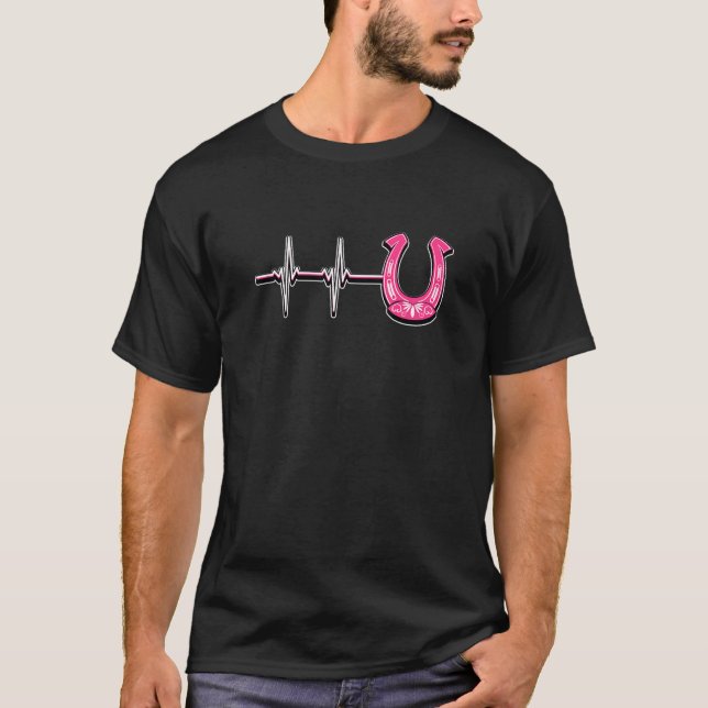 Ecg Heartslag Graphic Horse Lover Equestrian Rider T Shirt (Framsida)