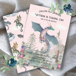 Echanted Woodland Forest Dragon Birthday Invati Inbjudningar