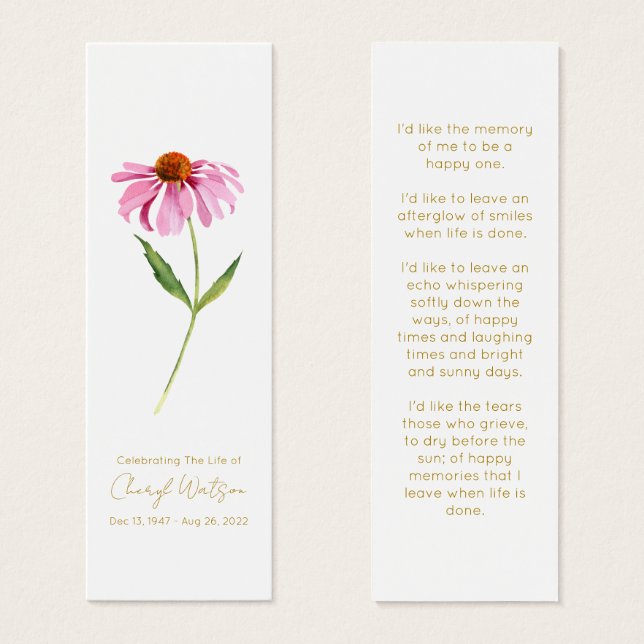 Echinacea | Enkel minnesmärke bokmärke Litet Visitkort (Framsida & baksida)