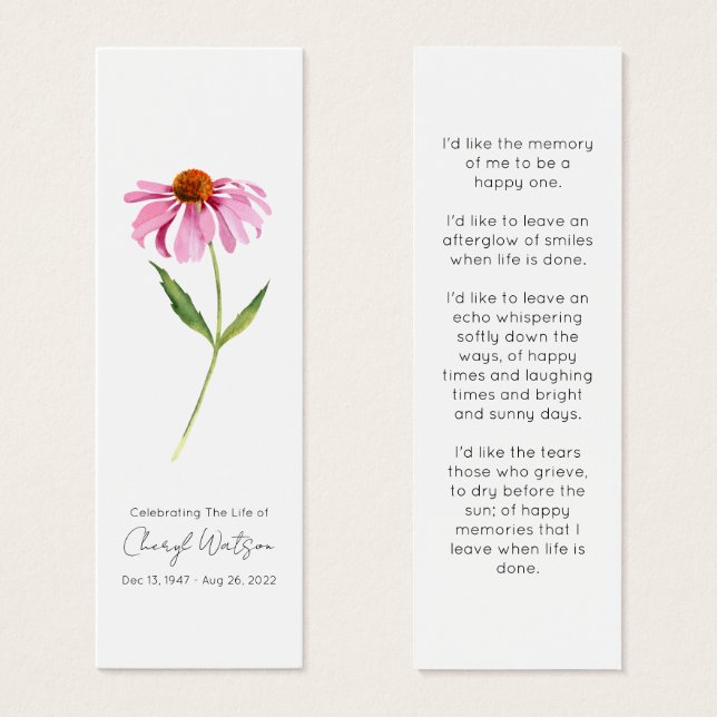 Echinacea | Enkel minnesmärke bokmärke Litet Visitkort (Framsida & baksida)