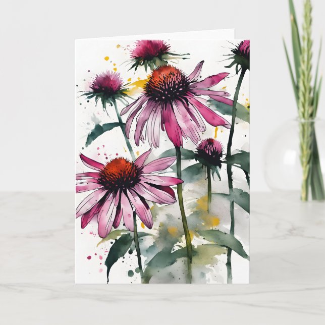 Echinacea - Watercolor flowers Kort (Framsida)