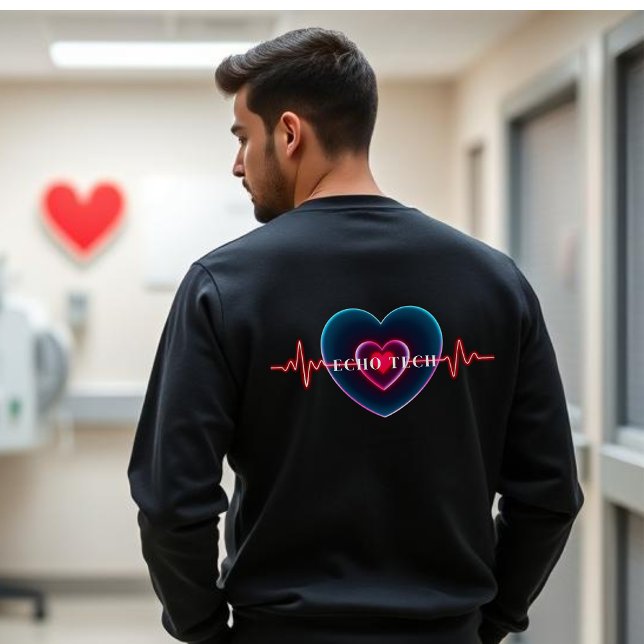 Echo Tech | Hjärtbeat | Hjärta med EKG Lång Ärmad Tröja (Echo Tech | Heartbeat | Heart with EKG Sweatshirt)