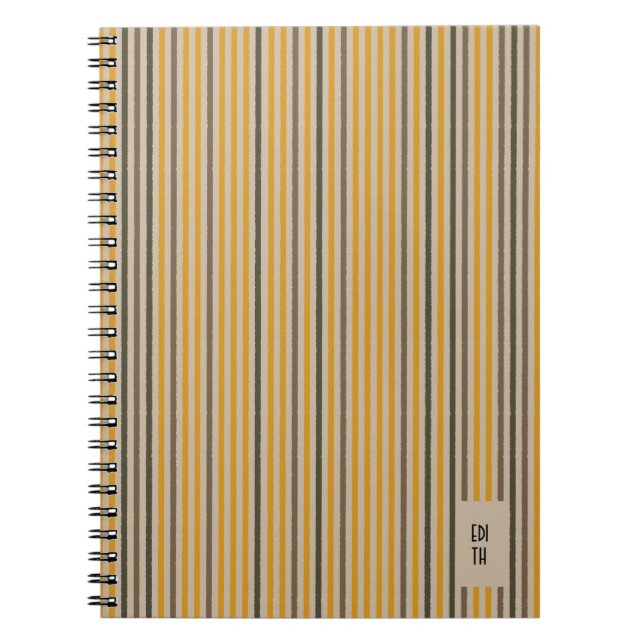 Echo Trails Mustard & Neutralt Stripe Journal Anteckningsbok (Framsidan)