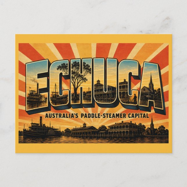 Echuca Victoria ångbåts-huvudstad Vykort (Framsida)