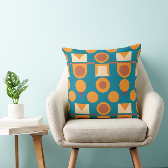 Eclectic Burnt Orange Teal Geometric Mönster Kudde (Stol)