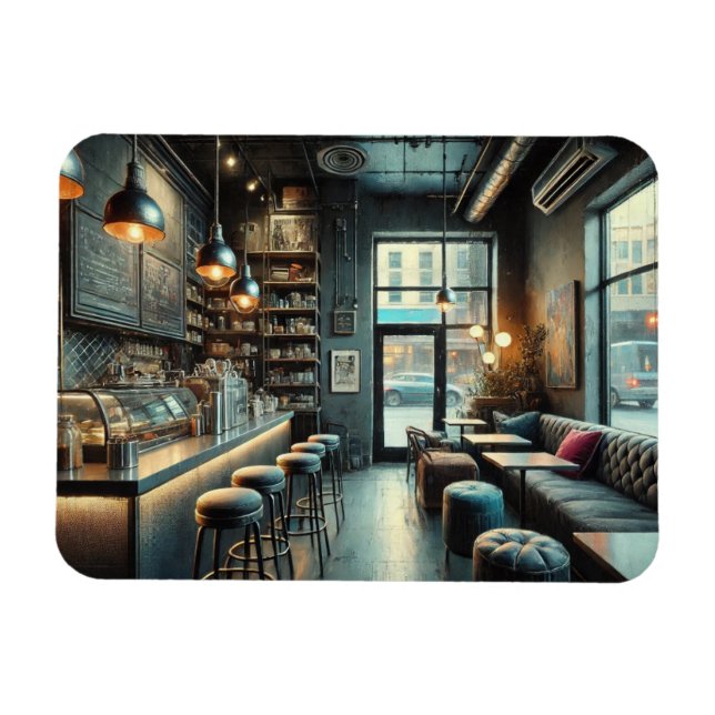 Eclectic Cafe in Rainy Seattle Magnet (Horisontell)