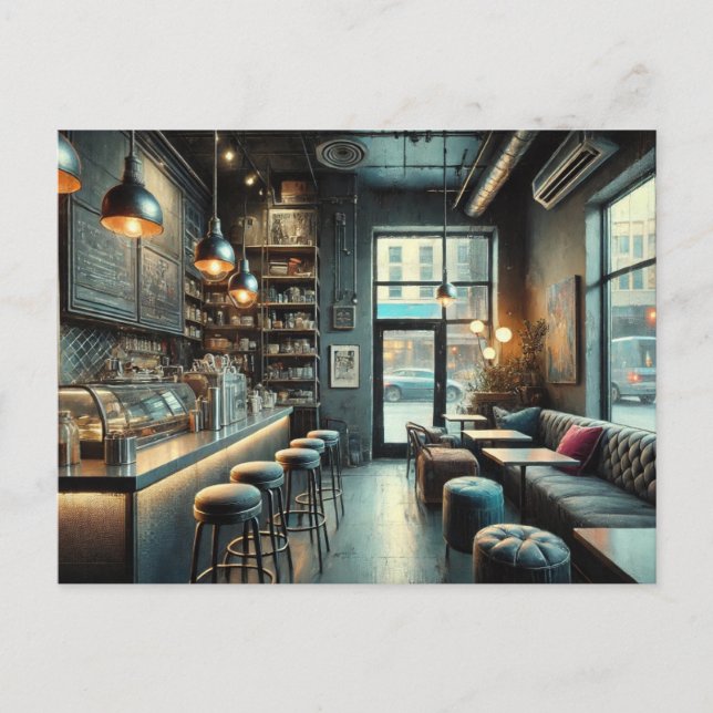 Eclectic Cafe in Rainy Seattle Vykort (Framsida)