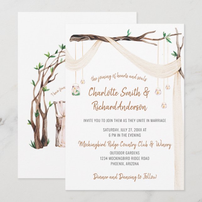 Eclectic Draps, Mason Burk Ljus, Archway Bröllop Inbjudningar (Fram/baksida)