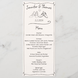 Eclectic Hand plockade Doodle Bröllop Shoes Menu Program