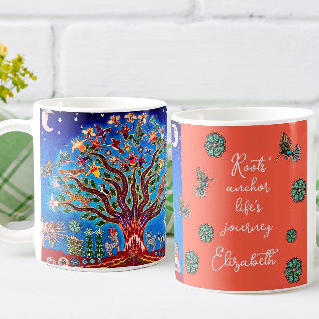 Eclectic Livets träd inspirational Blue Boho Mugg (Skapare uppladdad)