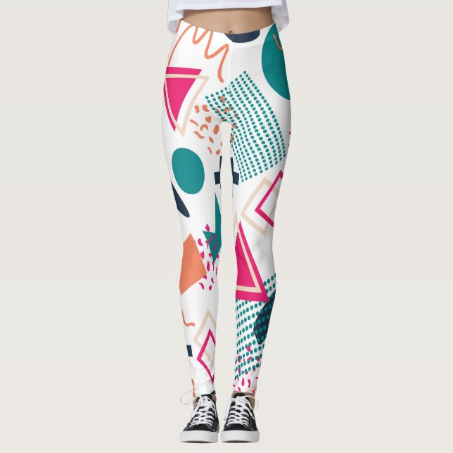 Eclectic Memphis Geometric Art Leggings (Framsida)