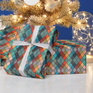 Eclectic Multi-Hue Argyle Gift Wrap Presentpapper