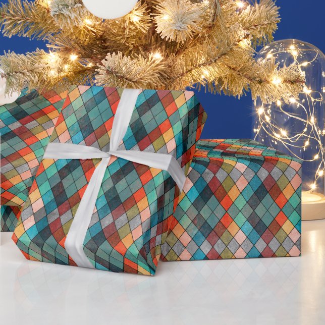 Eclectic Multi-Hue Argyle Gift Wrap Presentpapper (Helgdagar)