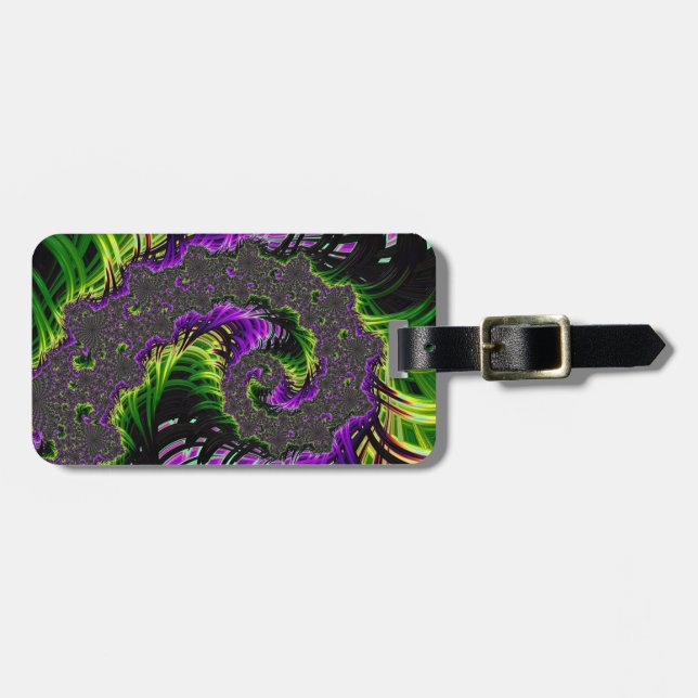 Eclectic Psychedelic Spiral Fractal Abstrakt Art Bagagebricka (Horisontell Framsida)