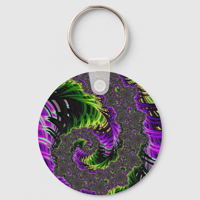 Eclectic Psychedelic Spiral Fractal Abstrakt Art Nyckelring (Framsida)