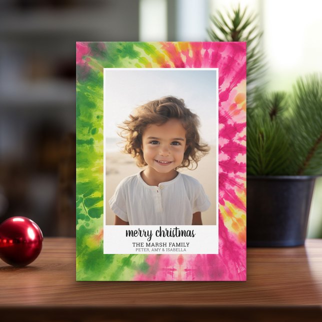 Eclectic Tie Dye - Julfoto, färgstark ljus Julkort (Retro Tie Dye Pattern Christmas Card. Add a little color to your holiday with this online photo card)