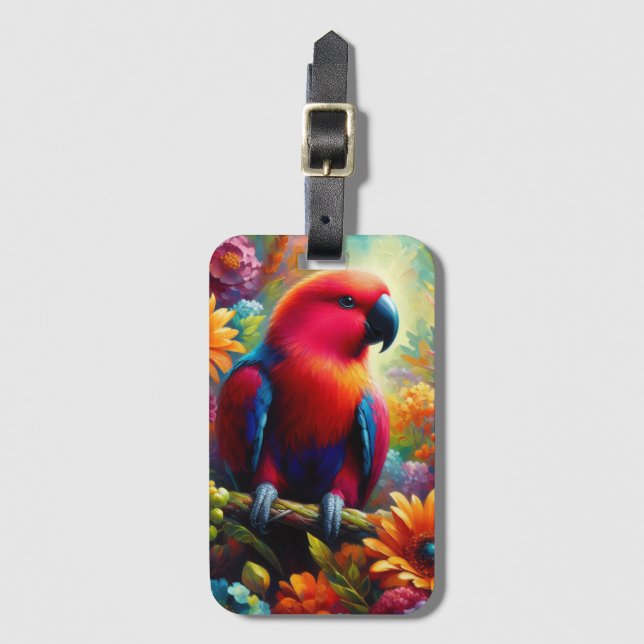 Eclectus Parrot med färgade blommor Bagagebricka (Framsida vertikal)