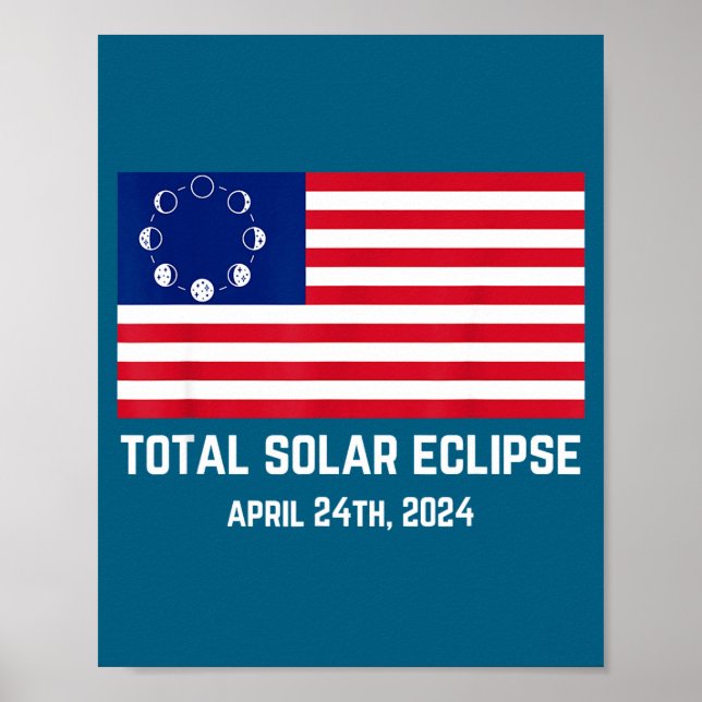 Eclipse 2024 Usa Flagga Rolig Amerikansk Total Sol Poster (Framsidan)