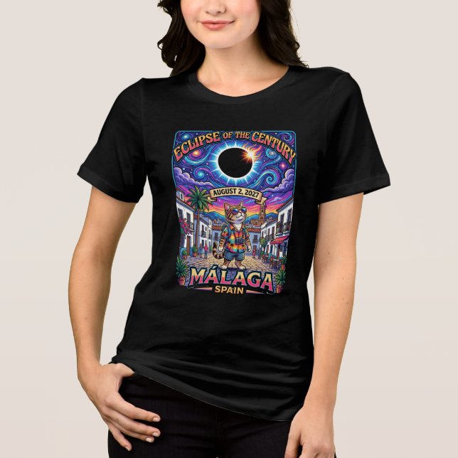 Eclipse Century 2027 Malaga Total Solförmörkelse T Shirt (Framsida)