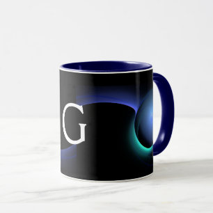 ECLIPSE MONOGRAM Teal Blue Grönt Black Fractalers Mugg