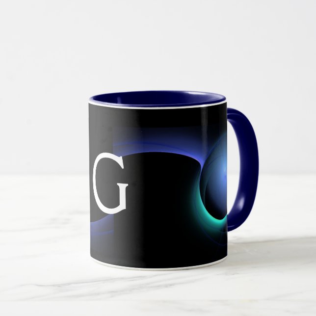 ECLIPSE MONOGRAM Teal Blue Grönt Black Fractalers Mugg (Framsida höger)