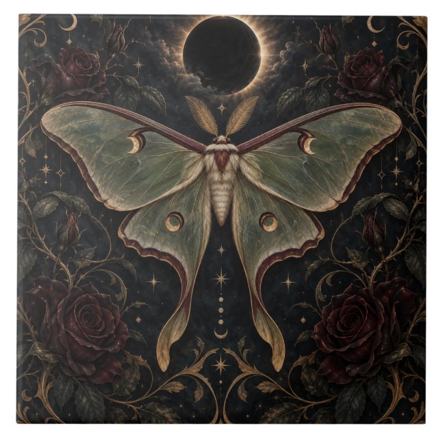 Eclipse Moth vid Midnatt Celestial Art Kakel (Framsidan)