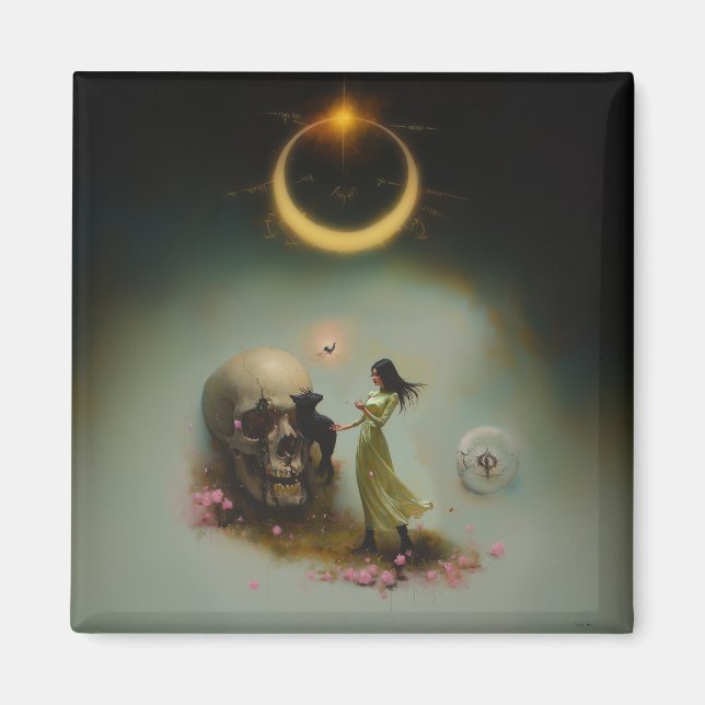 Eclipse Priestess Måne Occult Mörk Witchy AI Art Magnet (Framsidan)