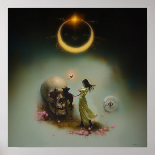 Eclipse Priestess Måne Witchy AI Art Matte Value Poster