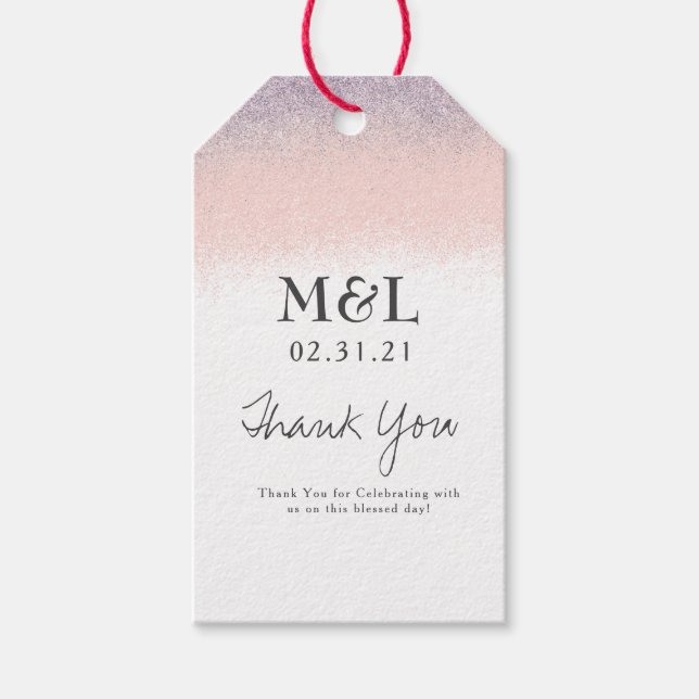 Eco Friendly Bröllop Ombre Glitter Lila Rosa Presentetikett (Framsidan)
