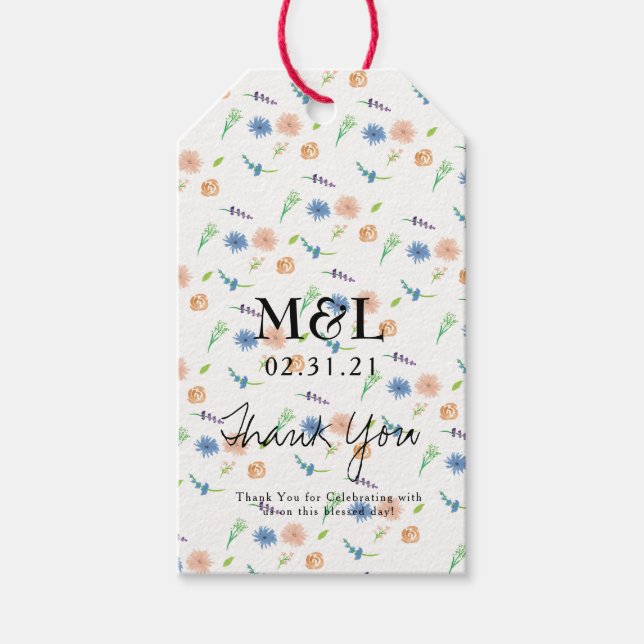 Eco Friendly Bröllop Watercolor Botanical Blommigt Presentetikett (Framsidan)