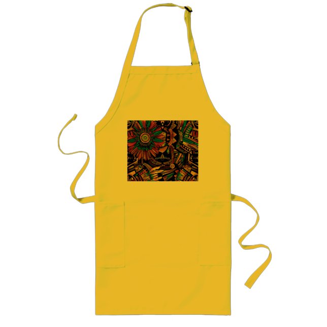 Eco-Friendly Cyan "Aztec Dream" Chef Apron Långt Förkläde (Framsidan)